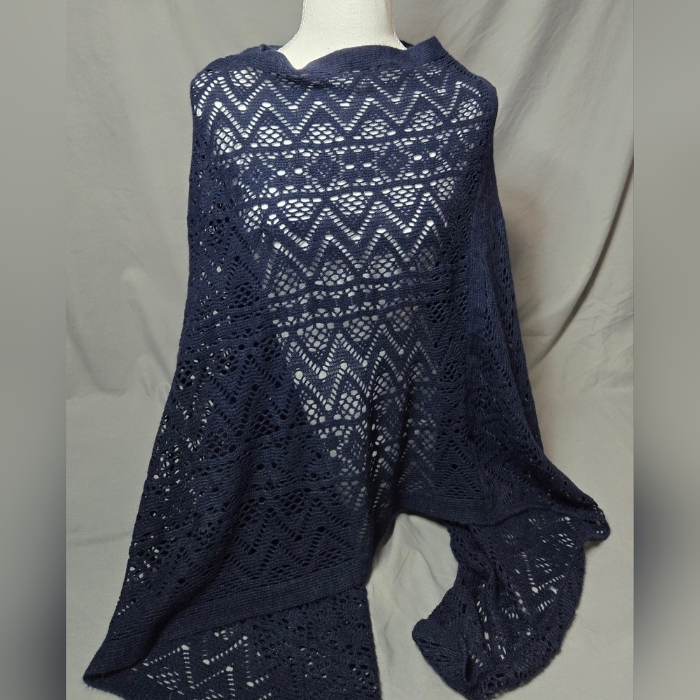 Dark Blue Lightweight Knitted Poncho by Britt’s Knitts No size listed